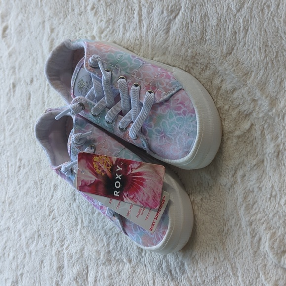 Roxy Girls Floral Sneakers - Pink and White Sz 1 - Picture 1 of 6